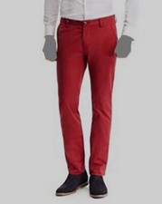  225 Hugo Boss Men's Red Zip Fly Slim Fit Flat Front Chino Trousers Pants Sz 36