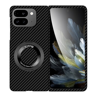 Fr Google Pixel 9 Pro Fold Carbon Fiber Pattern PC Case with Magnetic Ring Stand