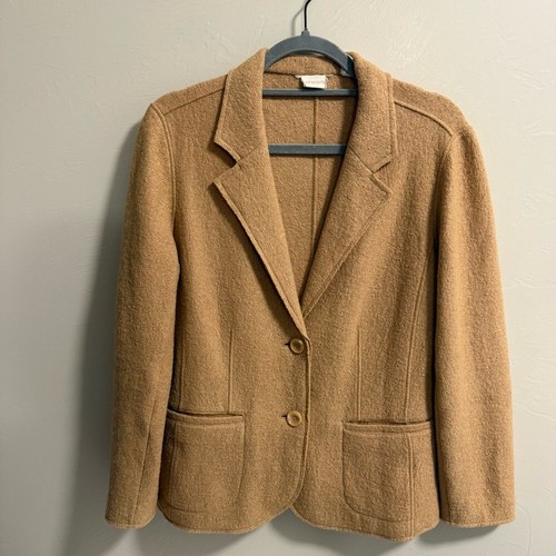 Chico's Wool Blend Tan Camel Double Breasted Textured Blazer Jacket Business