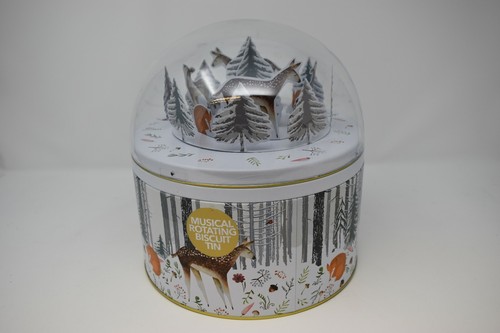 Debenhams Silver Crane Winter Woodland Rotating Musical Decorative Biscuit Tin - Picture 6 of 9