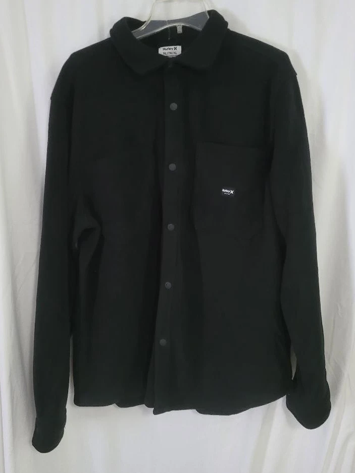 Hurley Polar Fleece Overshirt Black Snap Up Jacket Men's XL - Image 2 of 4