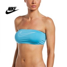 NWT 75 NIKE Women Sz. XS Swim LOGO Bandeau Bikini Top in Chlorine Blue