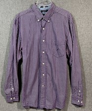 Nautica Mens Large Long Sleeve Classic Button Up Purple Striped Shirt MS58