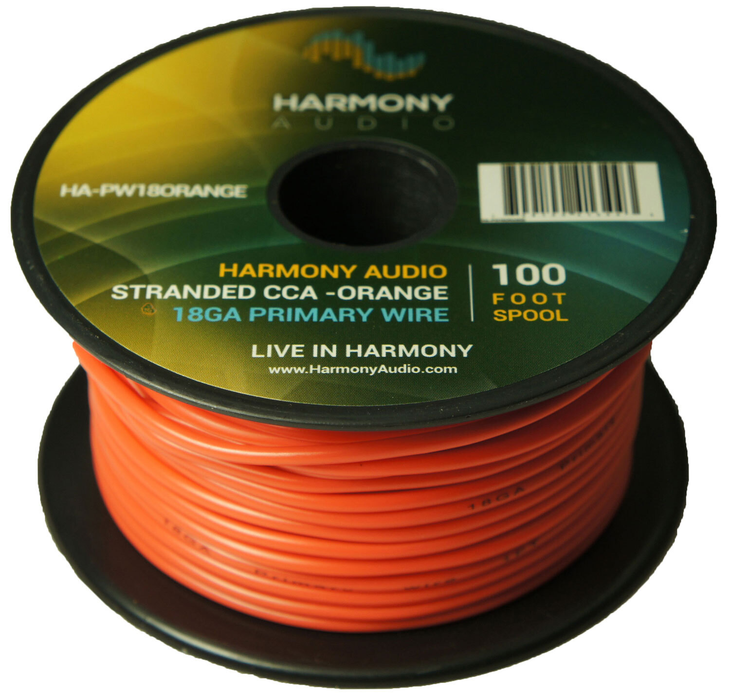 Harmony Car Primary 18 Gauge Power or Ground Wire 100 Feet Spool Orange Cable
