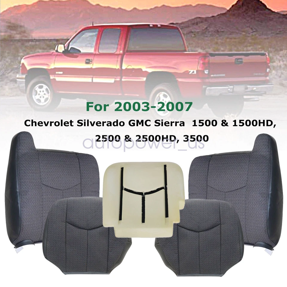 For 2003-2007 GMC Sierra 1500 2500 3500 Dark Gray Front Seat Cover Cloth & Foam Foto 2 de 4