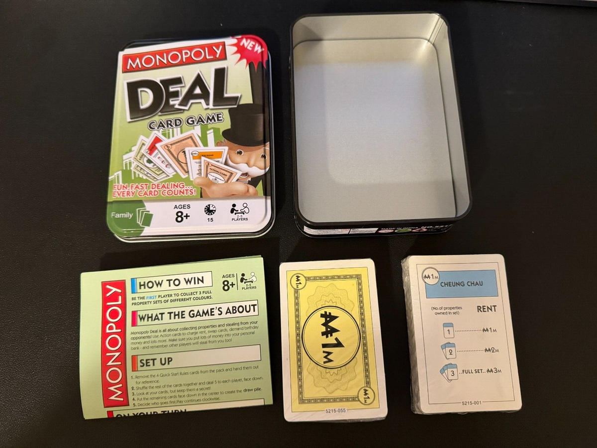 monopoly deal card sleeves Game in Collectible Storage Tin | Ages 8+ | 2-5 Players | 15 Be the first to collect 3 full property sets of different colors Ryker | Compatible with Monopoly