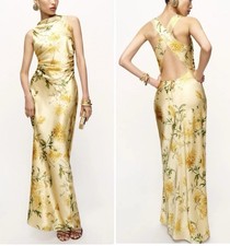 Reformation Anais Silk Maxi Dress Honeyglow Yellow Floral Wedding Guest Size 2