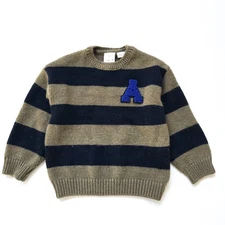 Zara Boys 2 Green Blue Striped Sweater Pullover