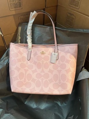 COACH City Tote Bag Signature Canvas Powder Pink CAL49 Outlet NEW