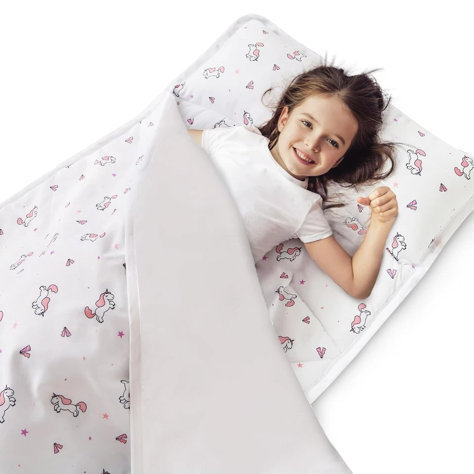 Alfombra de siesta para niños pequeños con almohada y manta saco de dormir para niños para guardería preescolar Foto 2 de 2