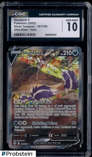 2025 Pokemon Silver Tempest Ultra Rare #181 Skuntank V CGC 10 GEM MINT
