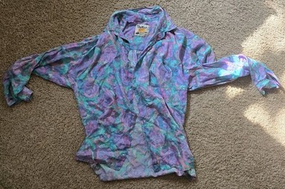 Vintage 90s Protest Surf Shirt Men s L   Pastel Abstract Button Down Beachwear