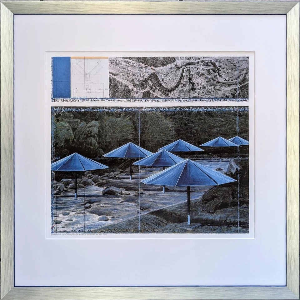 Christo The Umbrellas Blau Offsetdruck gerahmt - Bild 1 von 4