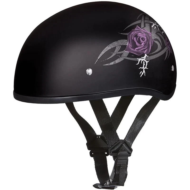 Daytona Skull Cap Purple Rose Half Helmet Womens Quick Relea
