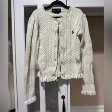Ralph Lauren White Cable Knit Cardigan Sweater holiday formal layer size Girl 6