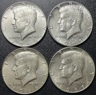 Lot of 4 1966 Kennedy Half Dollars 40% Silver AU/BU Mixed Condition