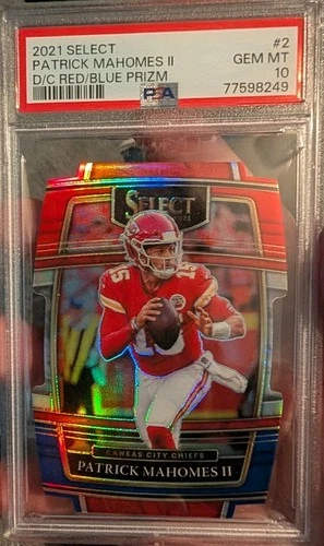 Patrick Mahomes 2021 Select #2 Die Cut Red & Blue Prizm PSA 10 GEM MINT SSP