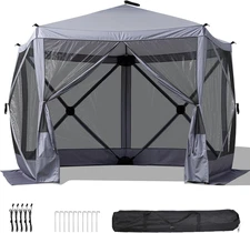 10X10Ft Instant Pop-Up Screen Tent - Outdoor Gazebo Canopy with Mosquito Netting