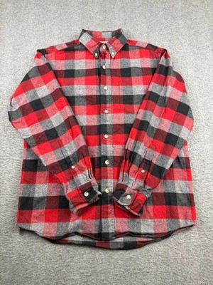 REDHEAD Men's Medium Plaid Flannel Shirt Red Black Gray Long Sleeve Button Up