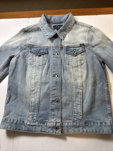 Lucky Brand Denim Trucker Jacket Womens Embroidered Faded Blue Sz-M #495 - Picture 7 of 17