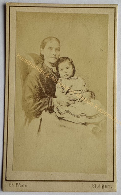 Original CDV photo photograph picture old fashion around 1870 Pfann Stuttgart mother child