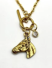 VB & Co Artisan Handcrafted Jewelry Gold Antiqued Horse Head Pendant Necklace