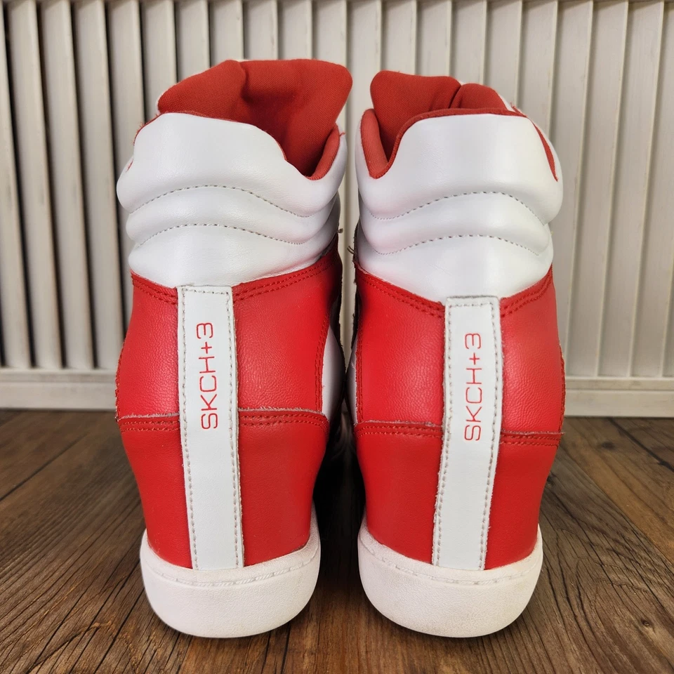 Zapatos de caña alta Skechers SKCH+3 cuña oculta para mujer talla 8 rojo blanco cuero 48108 Foto 4 de 4