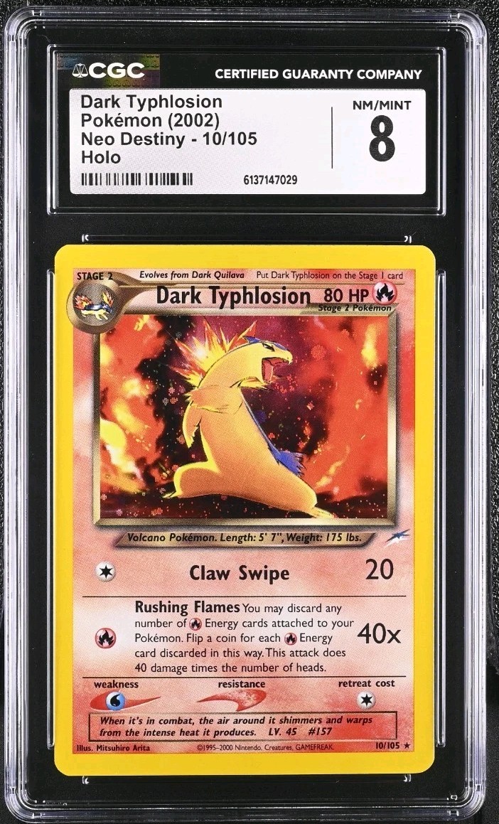 Pokemon Neo Destiny Dark Typhlosion 10/105 Holo CGC 8 (PACK FRESH)