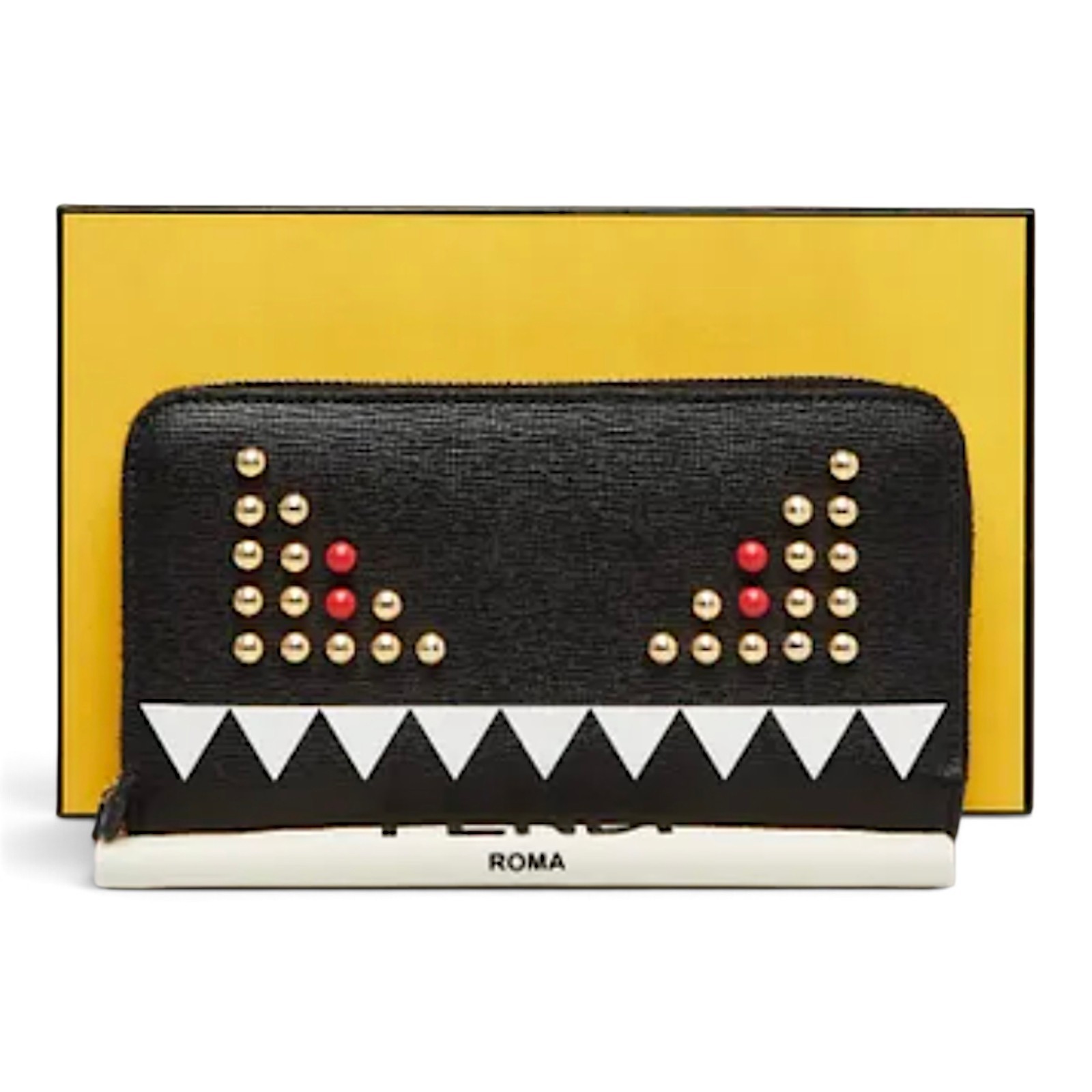 Fendi Bad Bugs Monster Eyes Black Saffiano Wallet Zip… - Gem
