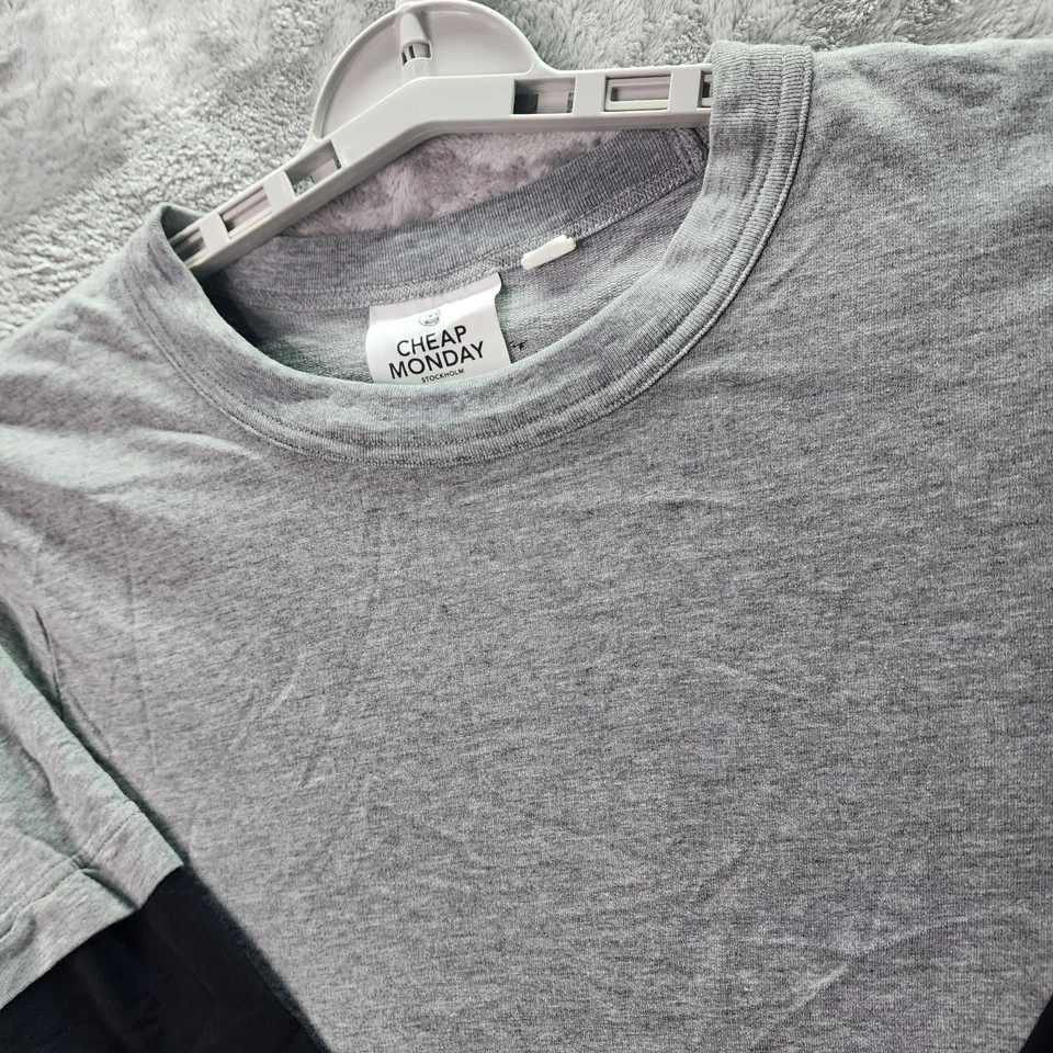 Cheap Monday Fake Is Tee Longline Shirt Gray Black Layered Hem Men’s Small Goth - Image 4 of 4