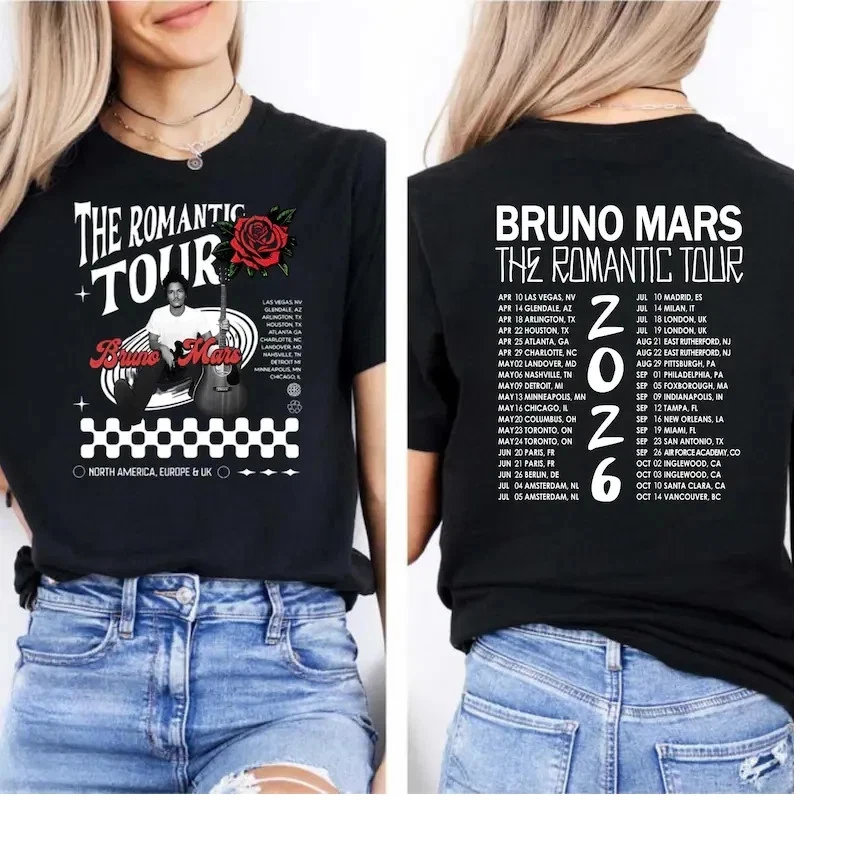 Bruno Mars The Romantic Tour 2026 T-Shirt XXL