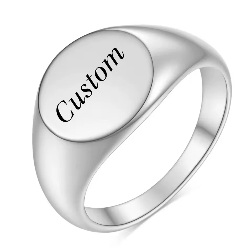 Anillo con nombre grabado personalizado joyería redondo oro negro plata acero inoxidable mujeres Foto 3 de 4