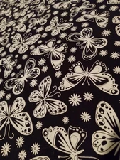 Blank Quilting OOP Fabric Black White Butterflies Fabric Remnant 37x 18