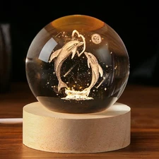 Dolphin Gift 3D Dolphins Figurines in Crystal Ball 60mm Laser Engraved Glass ...