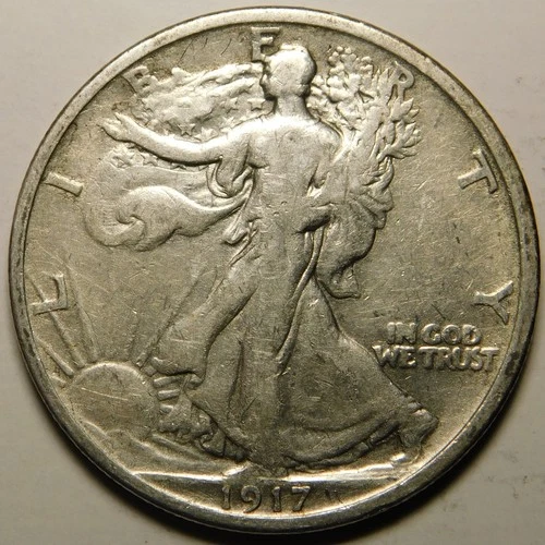 1917 P Walking Liberty Half Dollar 90% Silver VF  "As Pictured- Appears Cleaned"