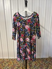 The Pioneer Woman 3/4 Sleeve A-Line Dress Black Floral Size Medium 8-10