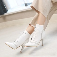 Womens Pointed Toe High Heels Up Retro Autumn Fashion Ankle Boots