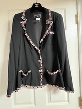 CHANEL 05C NEW BLACK TWEED BEADED JACKET JEWELED MULTICOLOR TRIM CC Button FR40