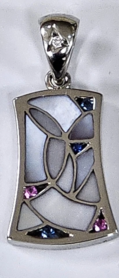 Pandent John Bagley Oro Blanco 14K con Incrustación de Madreperla y Zafiro y... Foto 2 de 4