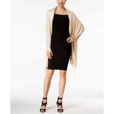INC International Concepts Champagne Sparkly Metallic Scarf Wrap Shawl w/ Fringe