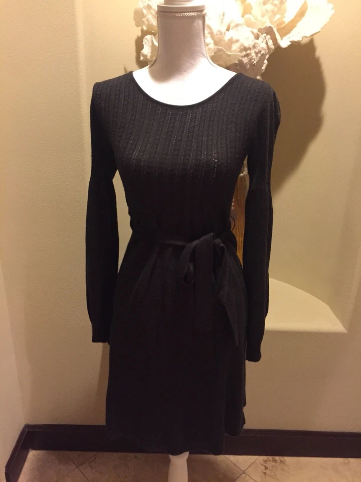 ABS женщин коричневый подпоясанный свитер платье Sz XS длинным рукавом текстурированный эластичной - Изображение 2 из 4