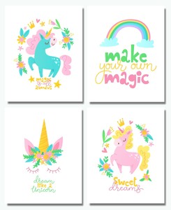 Unicorn Decor Girls Room Wall Art Prints 4 8 X10 Birthday Party Gifts Stuff Ebay