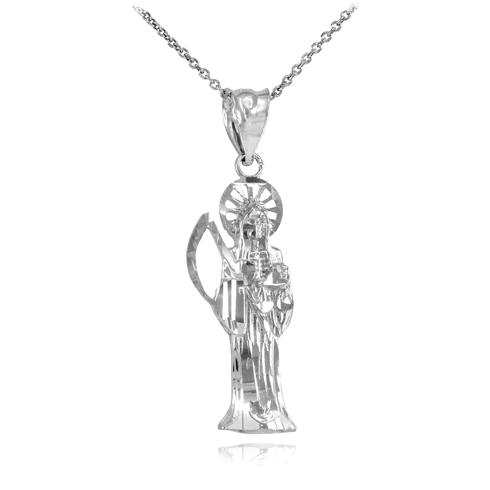 Santa Muerte Fine 14k White Gold Charm Necklace eBay