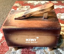 KIWI SHOE SERVER: Vintage Shoeshine Wooden Buff Box Dove Tail Joints w/ Extras