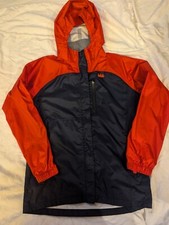 Rei Rain jacket boys size 14-16 red full zip hooded nylon windbeaker pockets