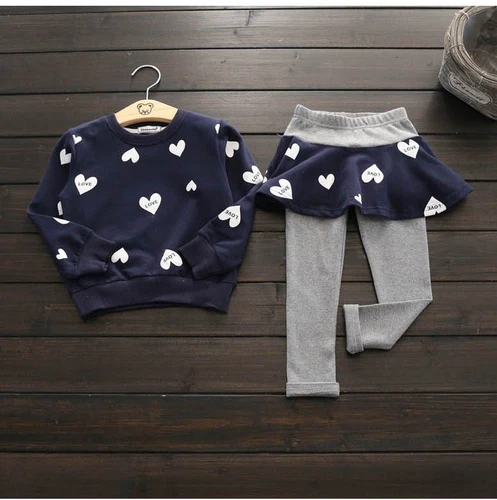 2-teiliges Kinder Kleidung Set 3 Farben Kleinkind Baby Mädchen Outfit Liebe Tops + Rock Hose - Bild 15 von 29