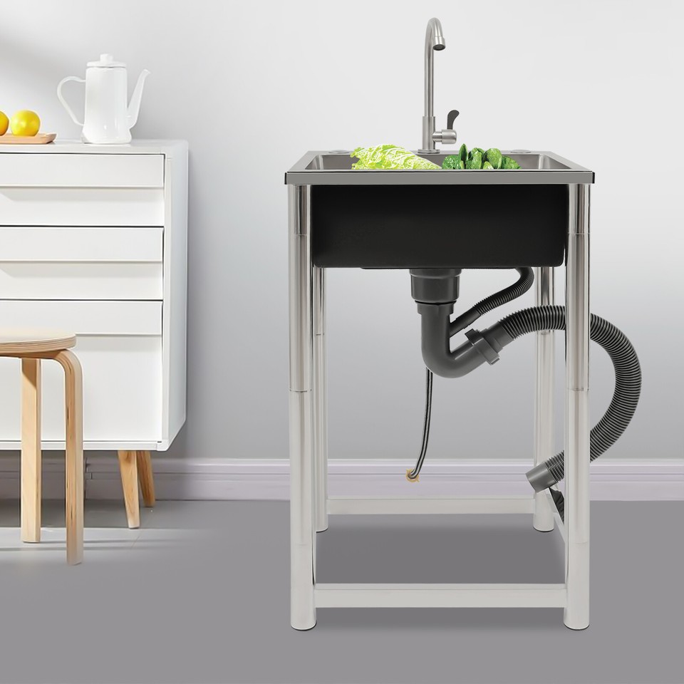 Freestanding Laundry Single Sink Utility Kitchen Wash Bowl Basin