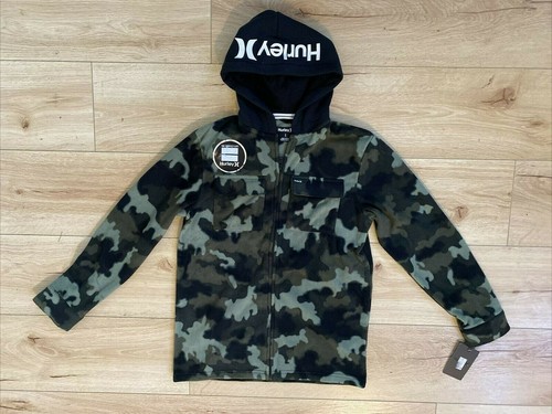Hurley Boys Green Camo Fleece Hooded Zip Jacket, Size L- NEW WITH TAGS - 第 3/3 張圖片