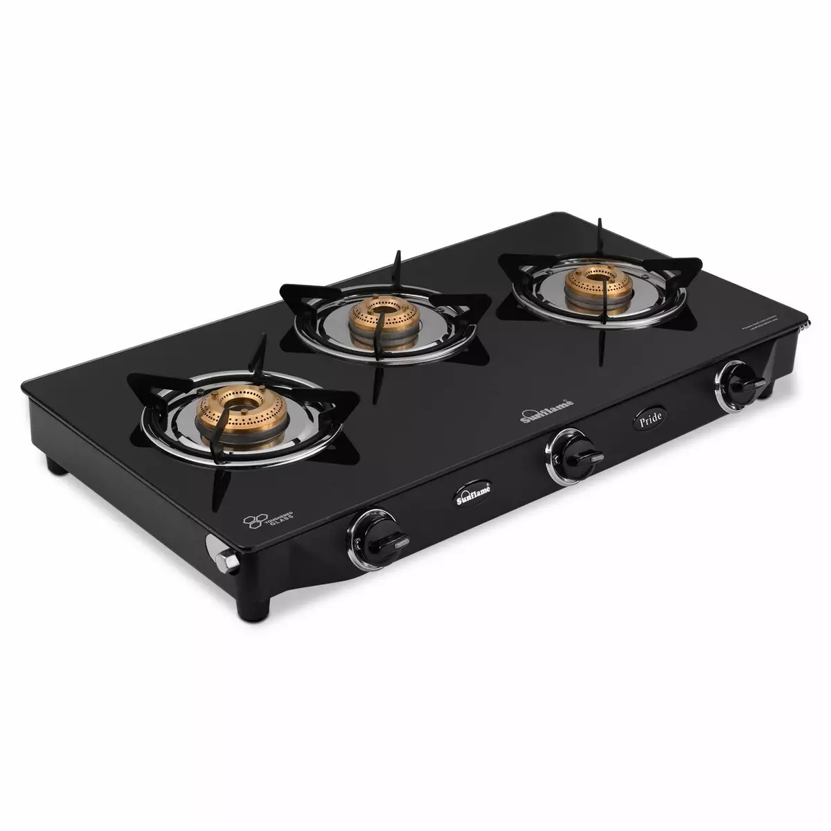 Sunflame Top 3 Brass Burner Gas Stove Pride Glass Manual Ignition