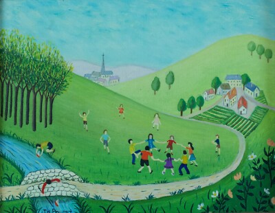 Moderner Gemälde Thérèse Pouget La Ronde Enfantine Naive Landschaft Cannes
